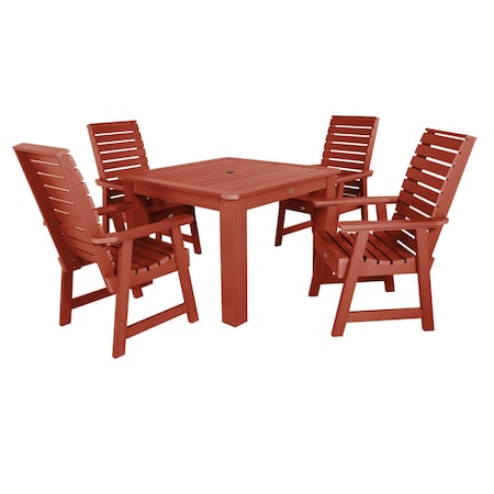 Highwood Usa Weatherly 5pc Square Outdoor Patio Furniture Dining Set AD-DNW44-RED